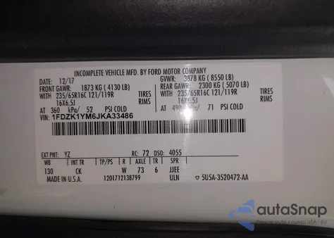 2018 Ford Transit Xlt from USA, damaged, VIN 1FDZK1YM6JKA33486